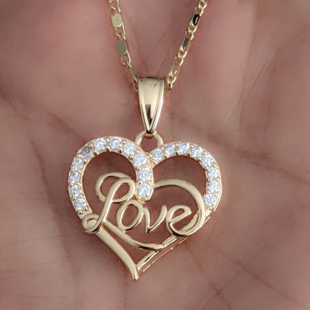 Necklace 18K Gold Filled Heart Sparkling Crystal Chain 18"